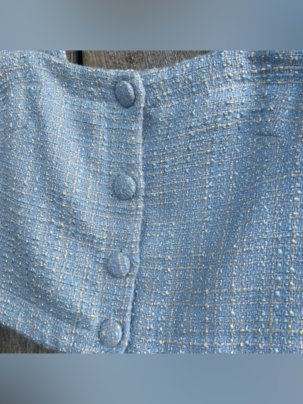 JASON WU Tweed Cropped Top Light Blue Button Front Tank Square Neck Preppy | 2 - Picture 5 of 10
